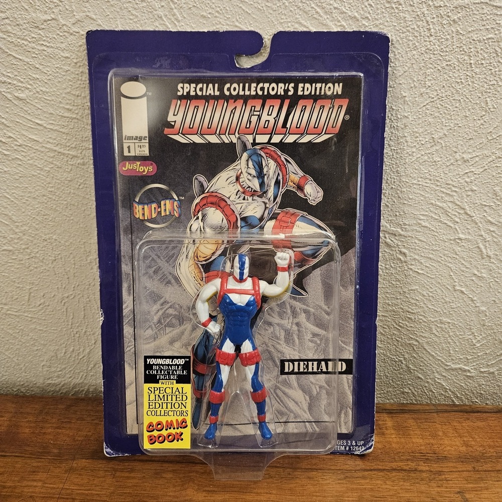 Vintage 1995 Youngblood Diehard Figure Bend 'Ems with Comic Book New